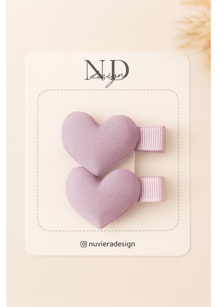 Mor Mini Kalp Klips Toka - 2'li Set