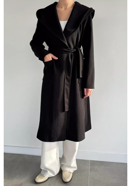 Kadın Bel Kuşaklı Iç Astarlı Kapüşonlu Kaban P-00019493 fiyatları