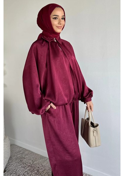 Gülseli Tesettür Yarasa Kol Saten Ceket Bel Lastikli Pantolon Ikili Takım P-00019480 fiyatları