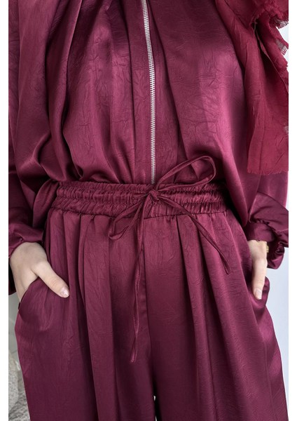 Gülseli Tesettür Yarasa Kol Saten Ceket Bel Lastikli Pantolon Ikili Takım P-00019480 indirimleri