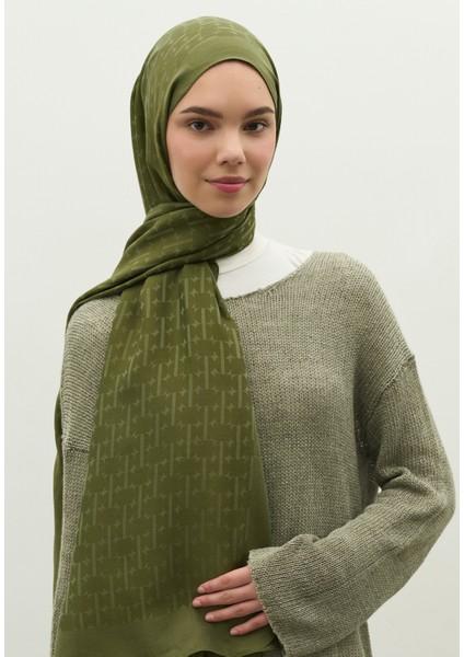 Monogram Pamuk Floş Jakarlı Şal Askeri Haki fiyatları