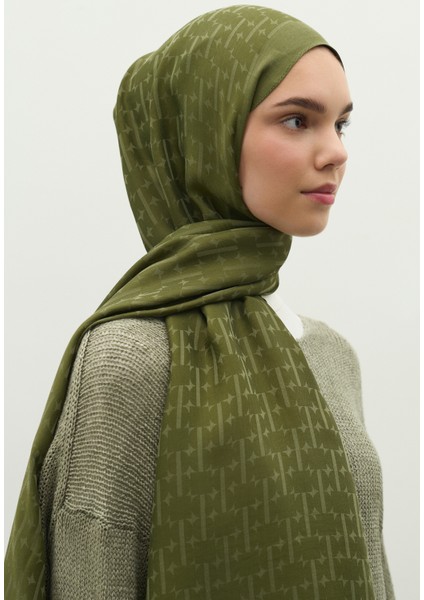 Monogram Pamuk Floş Jakarlı Şal Askeri Haki modelleri