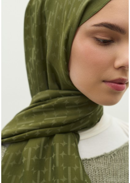 Monogram Pamuk Floş Jakarlı Şal Askeri Haki fırsatları