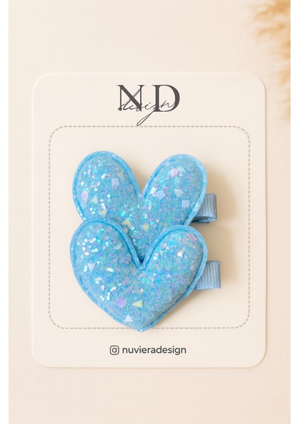 Mavi Parıltılı Kalp Klips Toka - 2'li Set