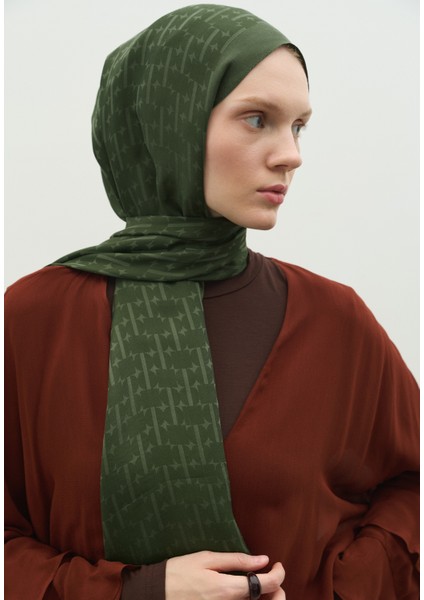 Monogram Pamuk Floş Jakarlı Şal Yaprak