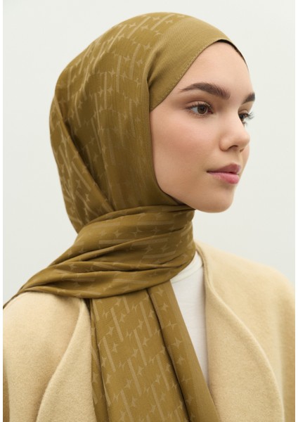 Monogram Pamuk Floş Jakarlı Şal Sahra fırsatları