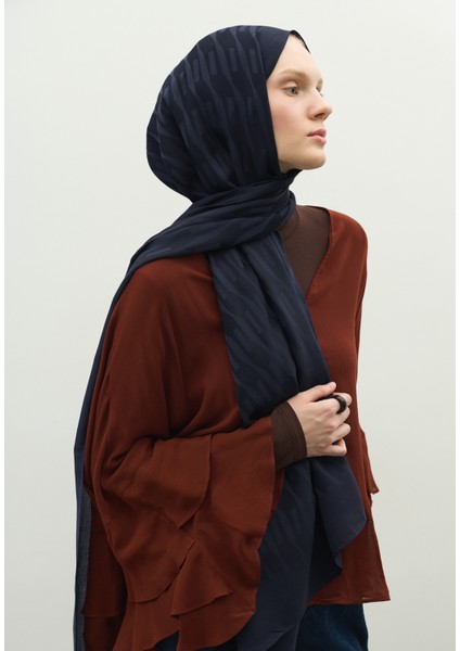 Nara Pamuk Floş Jakarlı Şal Koyu Lacıvert modelleri