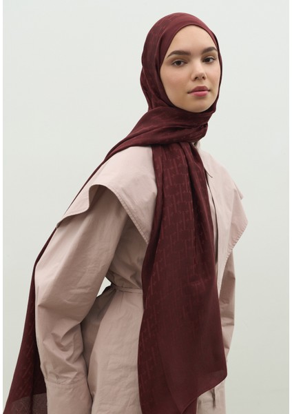 Monogram Pamuk Floş Jakarlı Şal Bordo