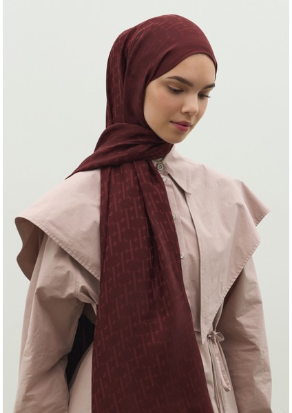 Monogram Pamuk Floş Jakarlı Şal Bordo fiyatları