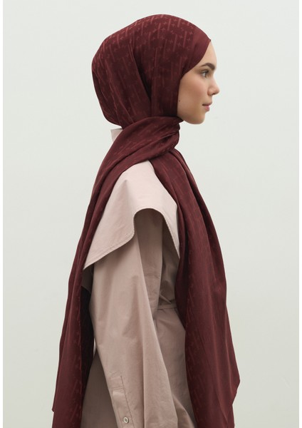 Monogram Pamuk Floş Jakarlı Şal Bordo modelleri