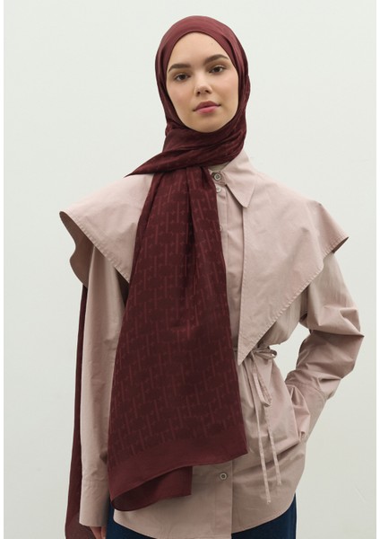 Monogram Pamuk Floş Jakarlı Şal Bordo fırsatları