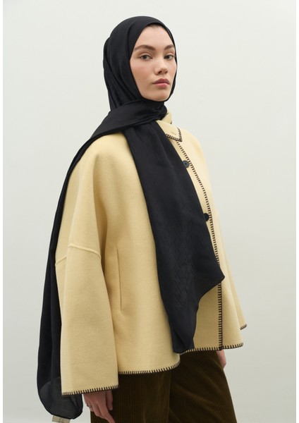 Monogram Pamuk Floş Jakarlı Şal Siyah