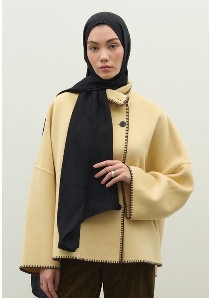 Monogram Pamuk Floş Jakarlı Şal Siyah fırsatları