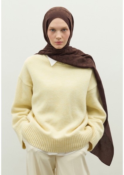 Monogram Pamuk Floş Jakarlı Şal Çikolata Kahve