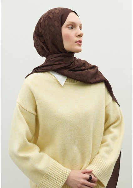 Monogram Pamuk Floş Jakarlı Şal Çikolata Kahve modelleri