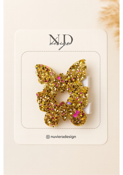 Sarı Parıltılı Kelebek Klips Toka - 2'li Set