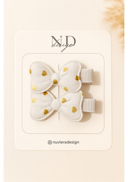 Beyaz Kalpli Fiyonk Saç Klipsi – 2’li Set