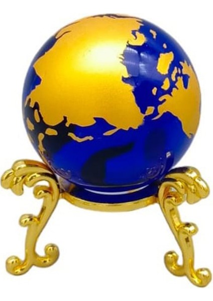 Dekoratif Metal Ayaklı Mavi Dünya 3D Cam Küre fiyatları