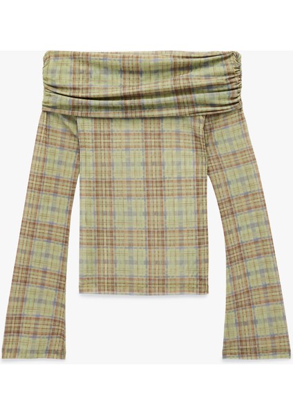 Uzun Kollu Slim Fit Omzu Açık Ekose Tişört fiyatları
