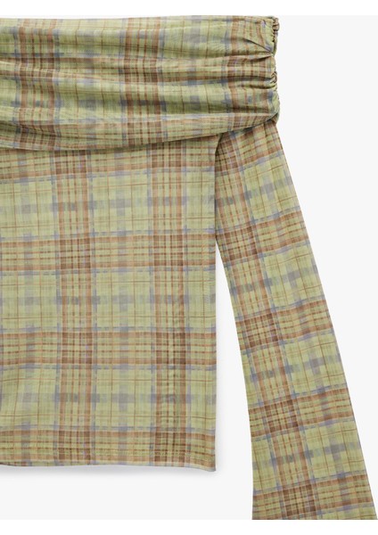 Uzun Kollu Slim Fit Omzu Açık Ekose Tişört modelleri