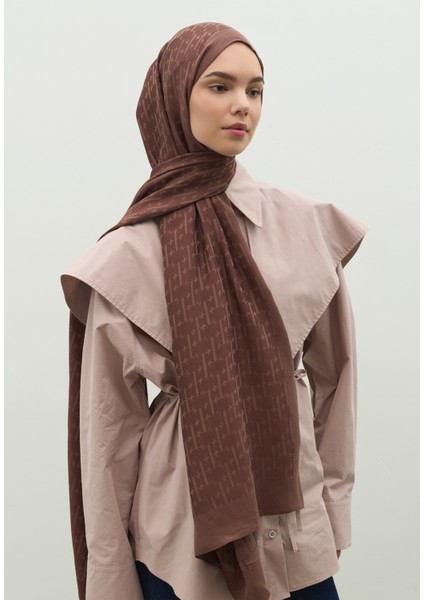 Monogram Pamuk Floş Jakarlı Şal Kakao