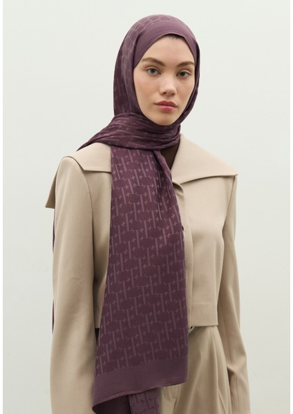 Monogram Pamuk Floş Jakarlı Şal Mürdüm fiyatları