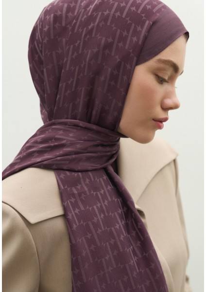 Monogram Pamuk Floş Jakarlı Şal Mürdüm modelleri