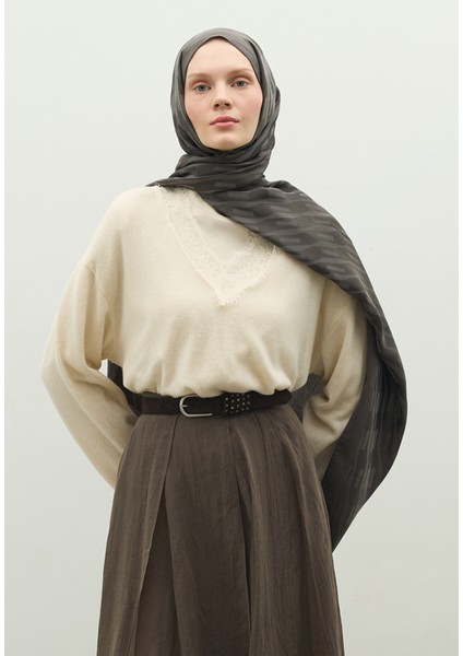 Nara Pamuk Floş Jakarlı Şal Koyu Gri