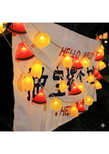 2 Metre 10 LED Karışık Meyve Şekilli Dekoratif Süsleme Işıkları – Pilli, Yaz Temalı, Tropikal Meyve Desenli Süsleme (Oda/parti/balkon)