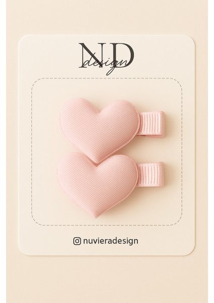 Pembe Mini Kalp Klips Toka - 2'li Set
