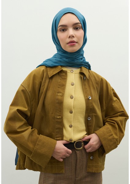 Nara Pamuk Floş Jakarlı Şal Kot Mavi