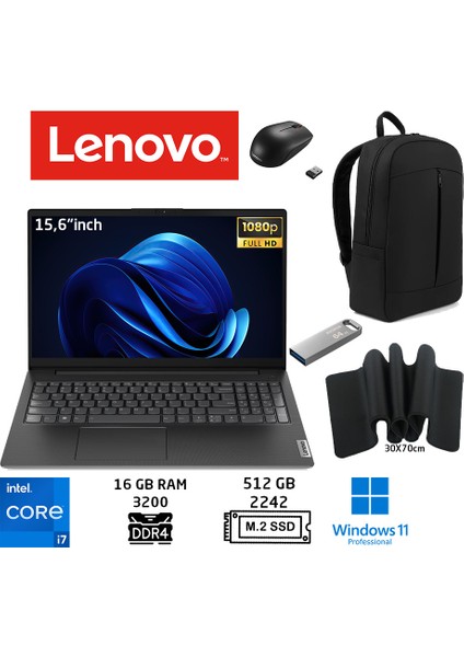 V15 G4 Iru Intel Core I7 1355U 16GB 512GB SSD W11PRO 15.6'' Fhd 83A100HXTR Duddi Çanta+Mouse+Mousepad+Usbbellek