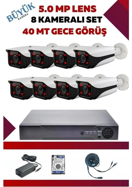 8 Kameralı Hd Büyük Kasa Set - 5mp Sony Lensli Full Hd Gece Görüşlü Güvenlik Kamerası Sistemi