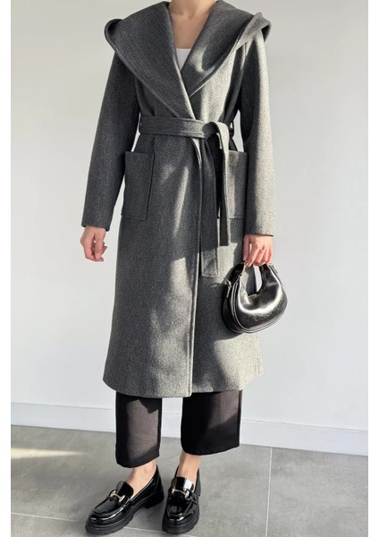 Kadın Bel Kuşaklı Iç Astarlı Kapüşonlu Kaban P-00019493 fiyatları