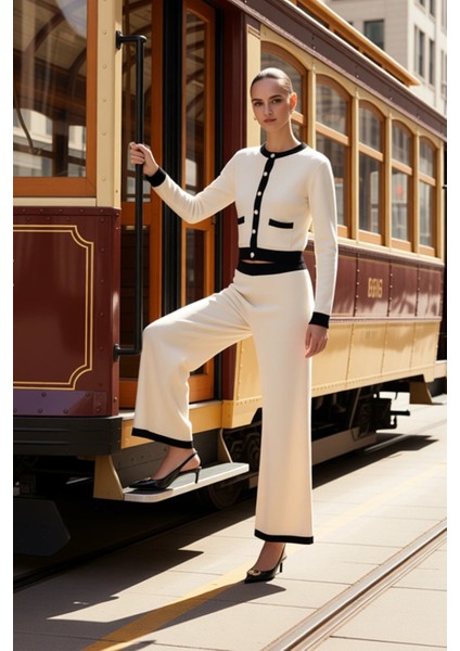 Kadın Alt Üst Triko Takım Bisiklet Yaka Hırka Geniş Paça Pantolon Şık ve Konforlu Günlük Giyim Spor modelleri