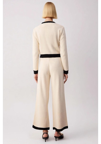 Kadın Alt Üst Triko Takım Bisiklet Yaka Hırka Geniş Paça Pantolon Şık ve Konforlu Günlük Giyim Spor indirimleri