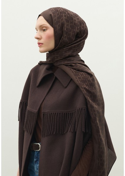 Monogram Pamuk Floş Jakarlı Şal Acı Kahve