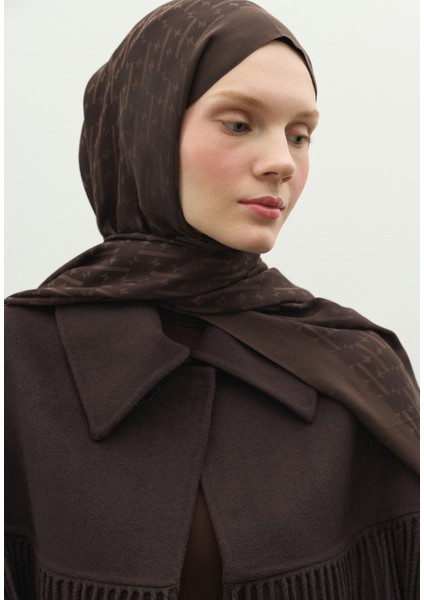 Monogram Pamuk Floş Jakarlı Şal Acı Kahve modelleri