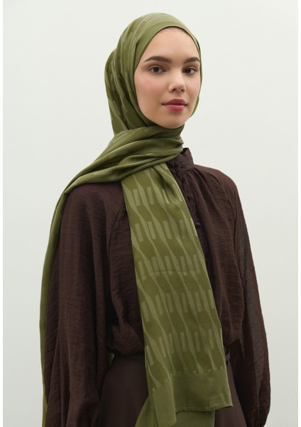 Nara Pamuk Floş Jakarlı Şal Zeytin Yeşili