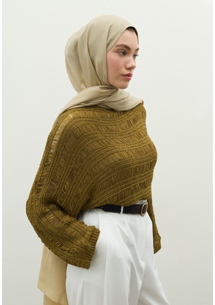 Nara Pamuk Floş Jakarlı Şal Kum