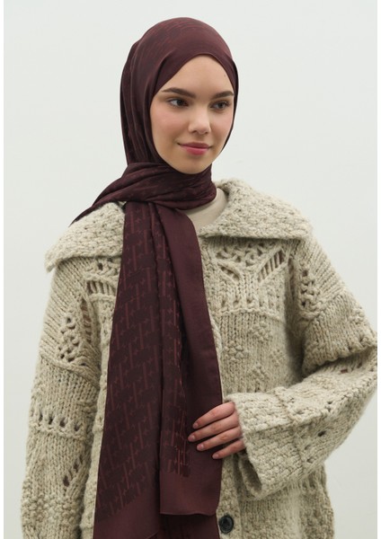 Monogram Pamuk Floş Jakarlı Şal Kızıl Kahve