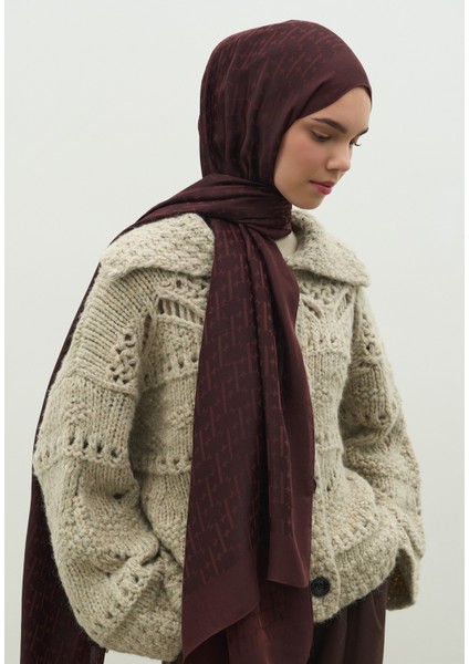 Monogram Pamuk Floş Jakarlı Şal Kızıl Kahve modelleri