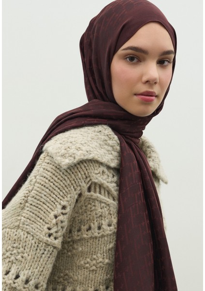 Monogram Pamuk Floş Jakarlı Şal Kızıl Kahve fırsatları