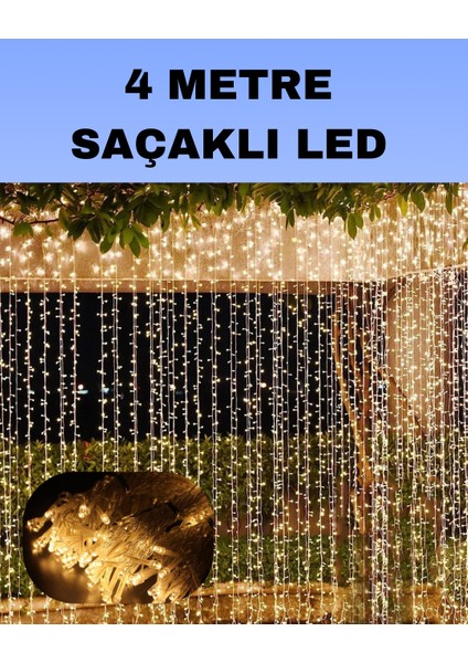 4 Metre Icicle Şelale LED Perde Işık Sarı Aydınlatma
