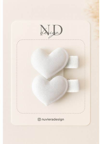 Beyaz Mini Kalp Klips Toka - 2'li Set