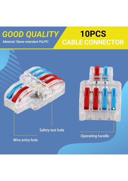 10 Pcs Terminal Bağlantısı Kelepçe Seti, Tel Konektör, Hızlı Kompakt Kablo Konnektörü NC-422 Şeffaf (Yurt Dışından) indirimleri