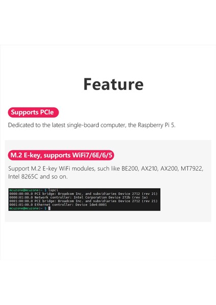 Raspberry Pi 5 Pcıe Için MPW7ACA M.2 E-Key Wifi7 Modülü BE200 Destek Google Tpu, WIF6E AX210, AX200 (Yurt Dışından)