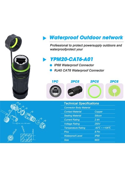 Yxy RJ45 Docking Konnektörü Ethernet Ağ Paneli Montaj Su Geçirmez IP68 Başlığı Açık Mekan Geniş Bant Ağ Kablosu Genişletici (Yurt Dışından) indirimleri