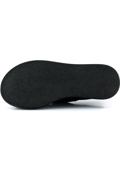 Miyuki Siyah Süet Yuvarlak Burun Lastik Bantlı Dolgu Topuklu Günlük Ayakkabı