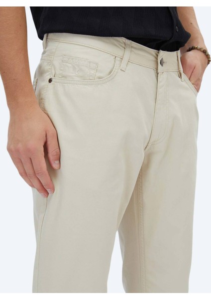 Bej Denim Slim Fit Casual Pamuk Karışımlı Pantolon